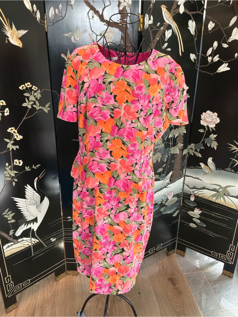 Vintage Maggy London 100% Silk Faux 2-Piece Peplum Dress 12
